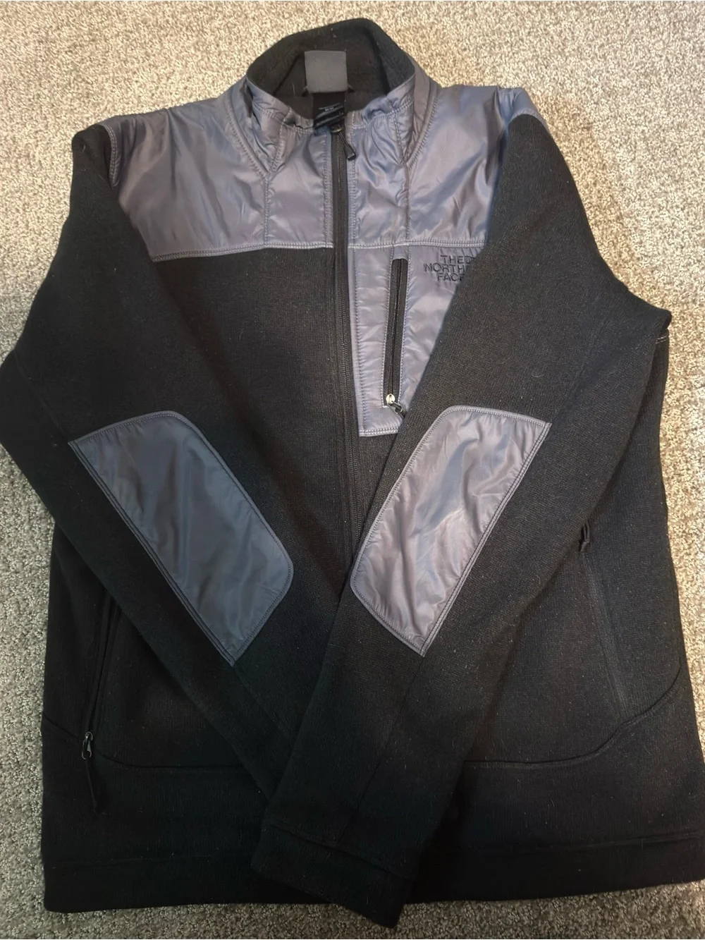 North Face Gordon Anza Sweater Fleece Jacket Mens Medium Black Gray Full Zip